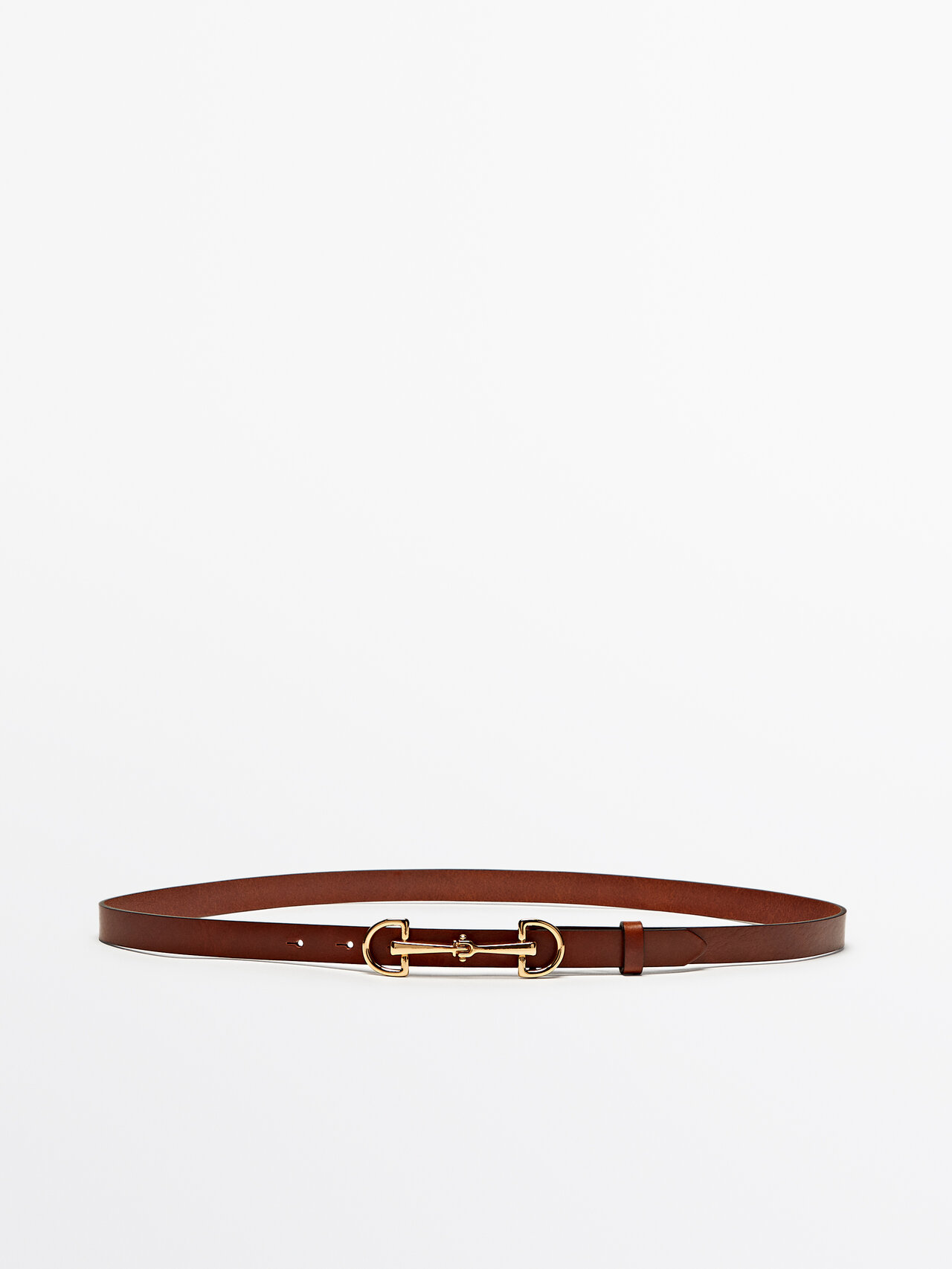Massimo Dutti Leather Belt With Double Long Buckle In Leather