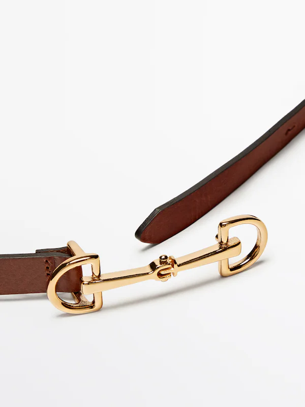Leather belt with double long buckle · Leather · Accessories | Massimo ...