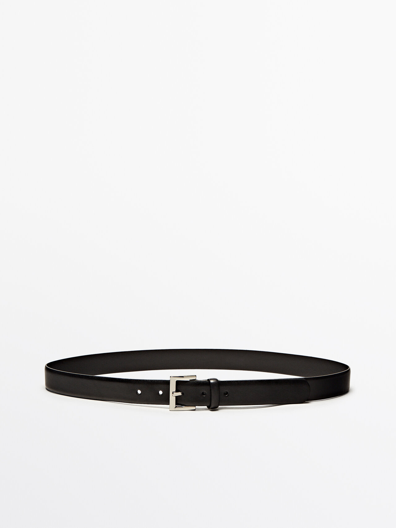 Massimo Dutti Leather Belt With Square Buckle In Black