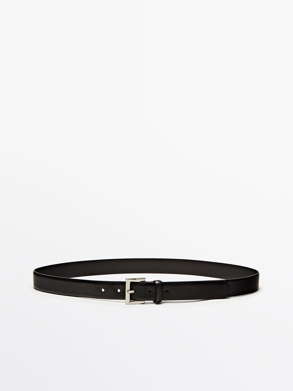 Leather belt with square buckle · Black · Accessories | Massimo Dutti