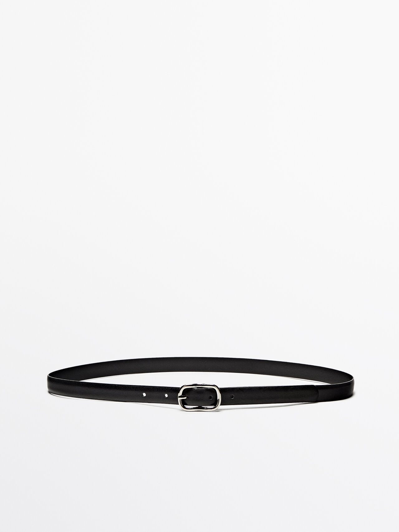 Massimo Dutti Leather Belt With An Oval Buckle In Black