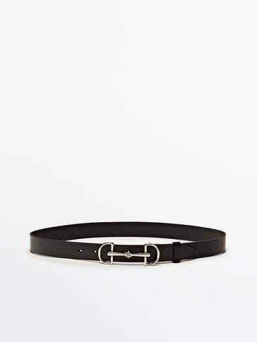 Leather belt with double long buckle