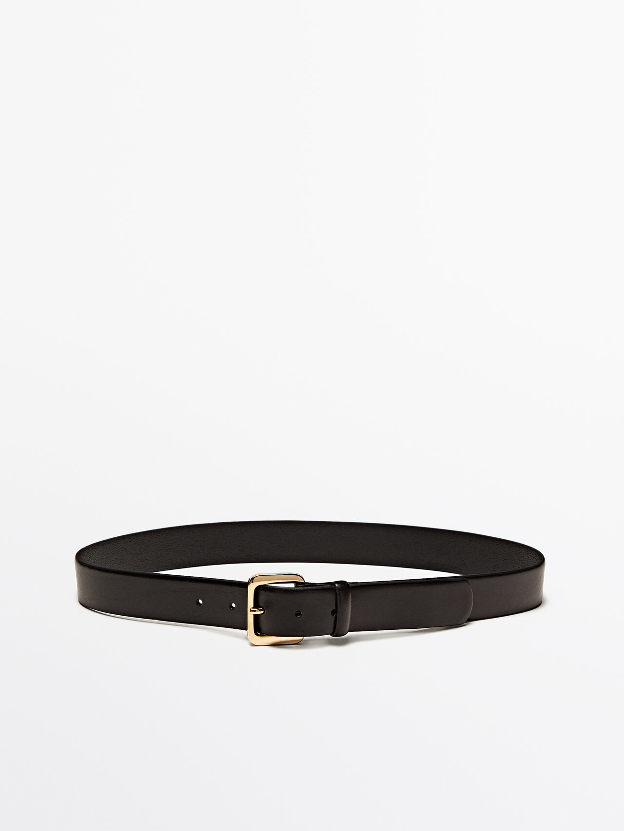 Massimo Dutti Leather Belt With Round Buckle In Black