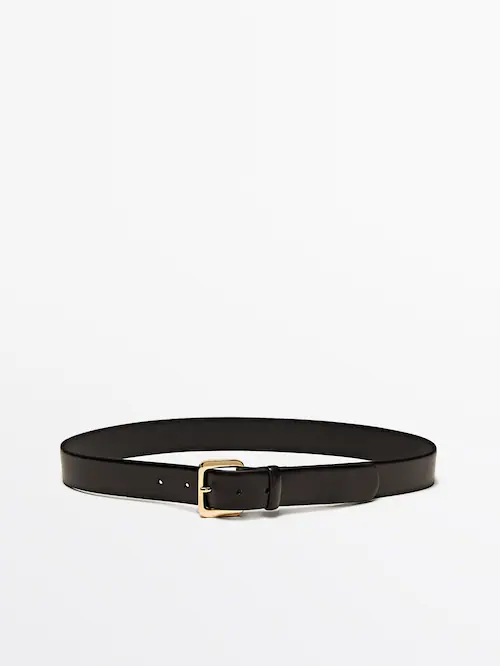 Leather belt with round buckle · Black · Accessories