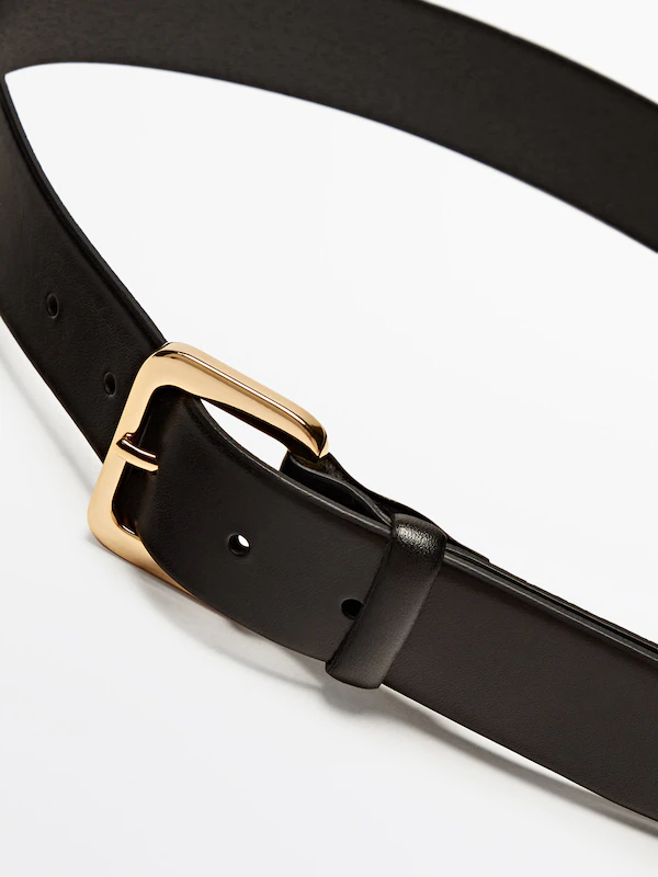 Leather belt with round buckle · Black · Accessories | Massimo Dutti