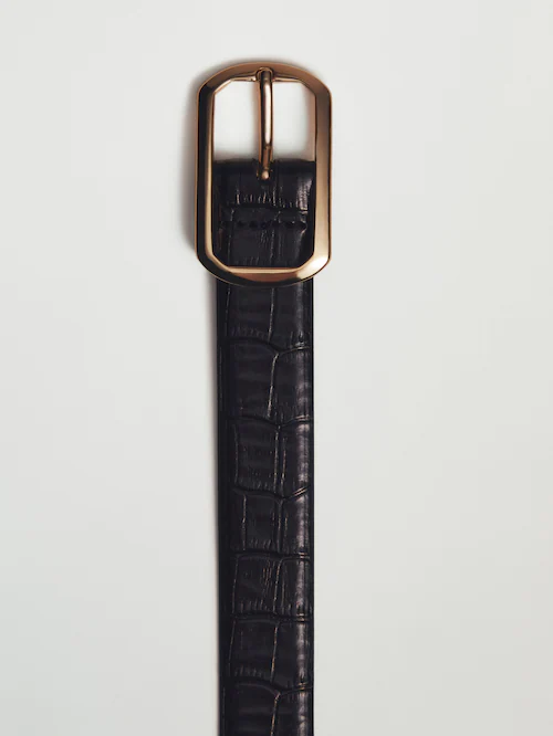 Brighton Women’s Leather Belt Black Moc Croc Brass Buckle #40063, Size M/32