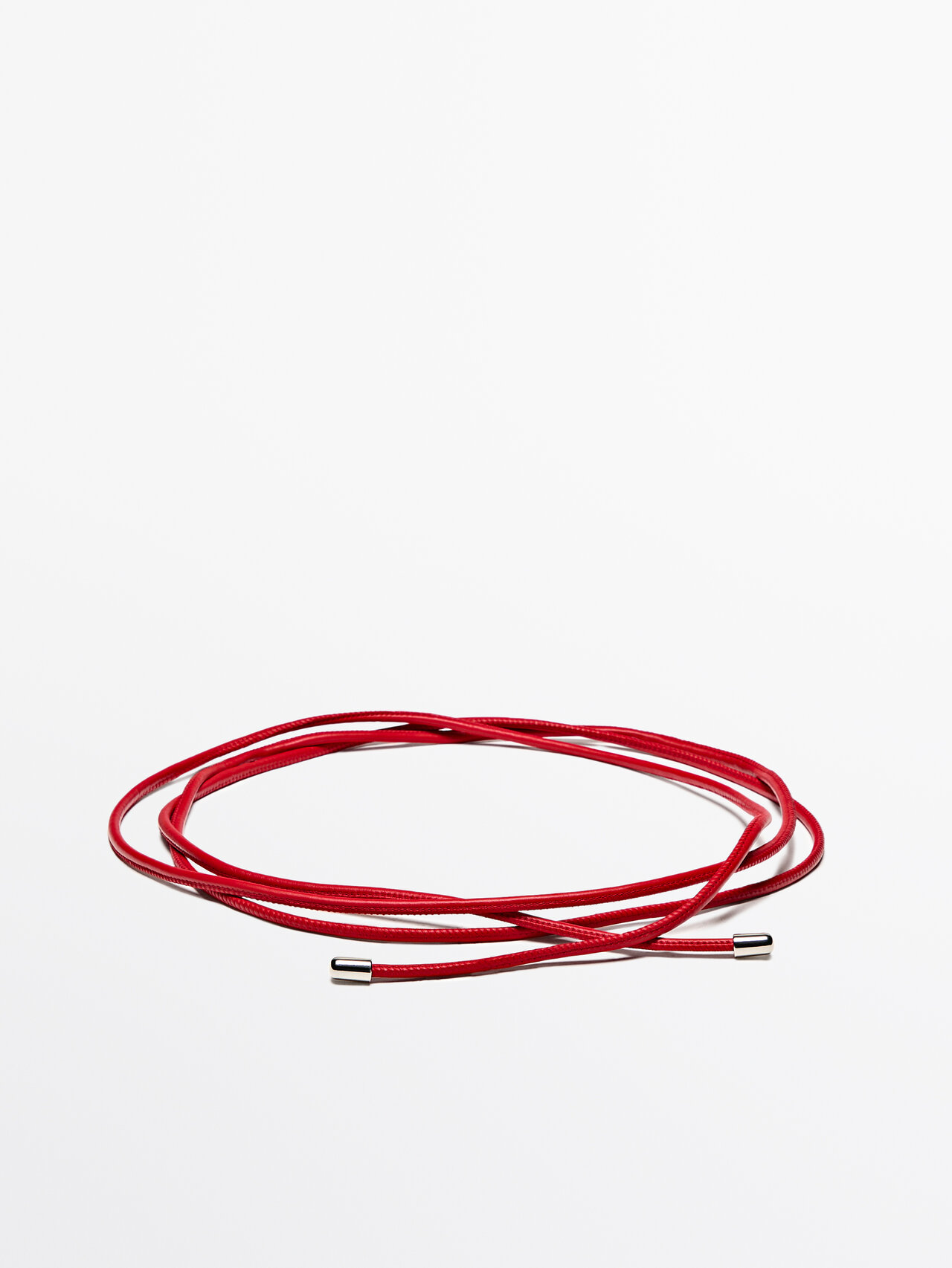 Massimo Dutti Leather Cord Belt With Knot Detail In Red