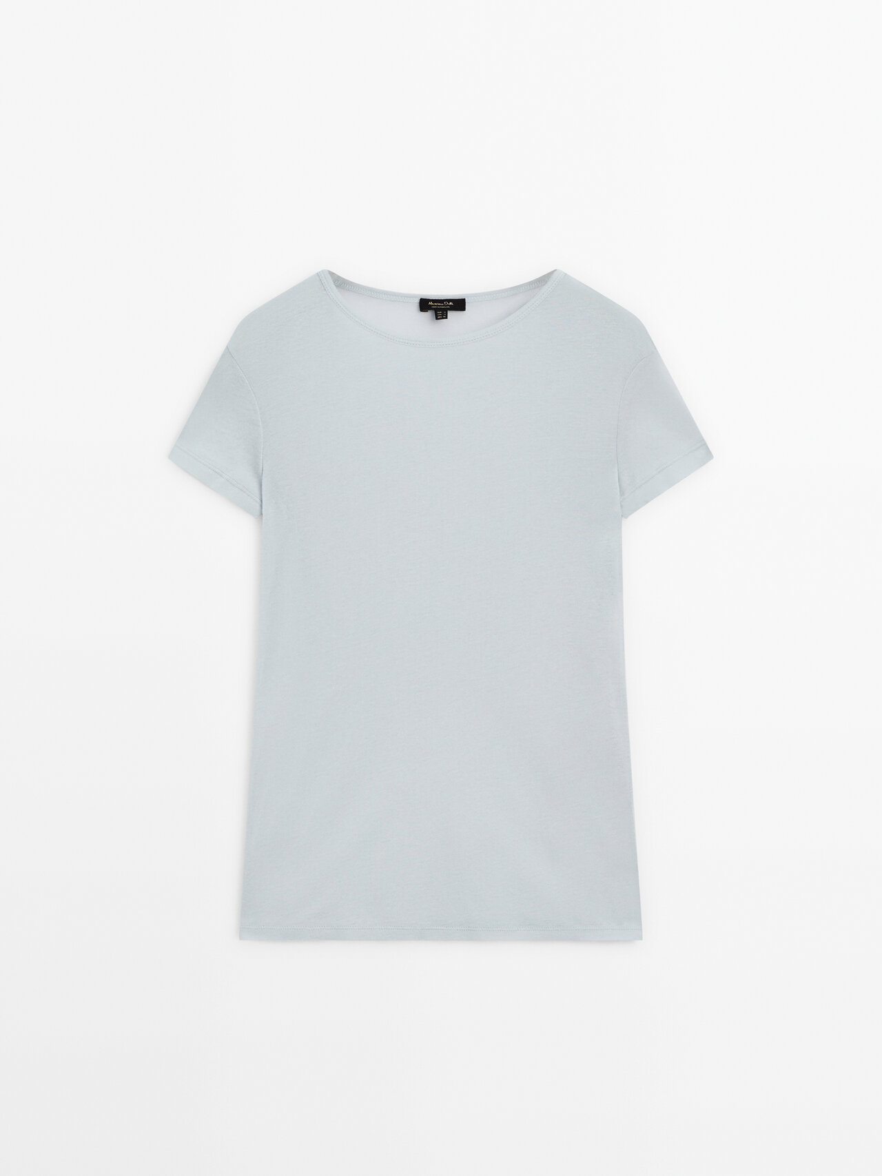 Massimo Dutti Short Sleeve T-shirt With Ribbed Detail In Sky Blue