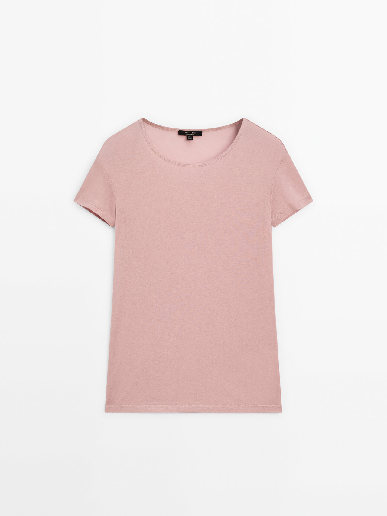 Massimo Dutti Short Sleeve T-shirt With Ribbed Detail In Rose Pink
