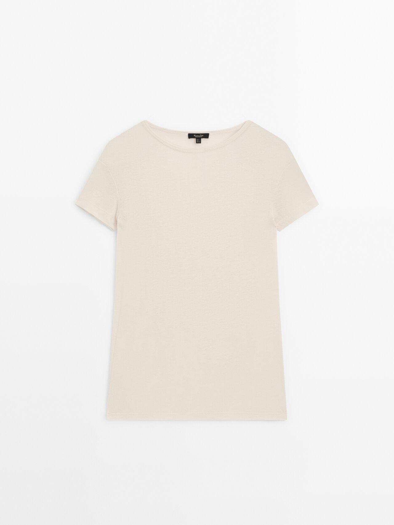 Massimo Dutti Short Sleeve T-shirt With Ribbed Detail In Stone