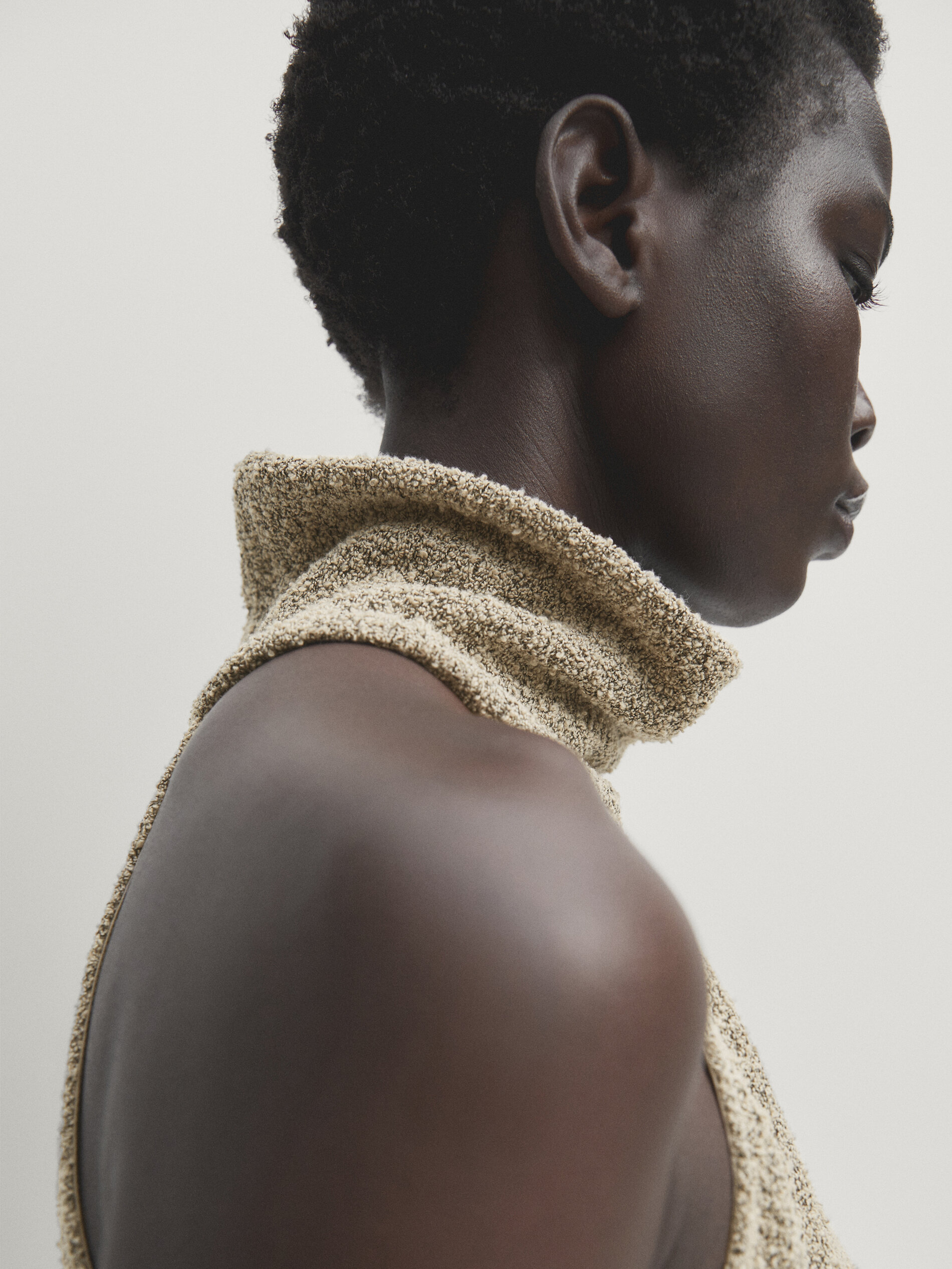 Shop Massimo Dutti Textured Sleeveless Halter Neck Top In Nerzfarben