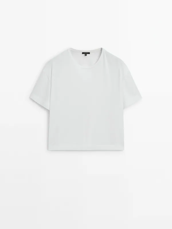 Short sleeve cropped T-shirt · White · T-shirts And Polo Shirts ...