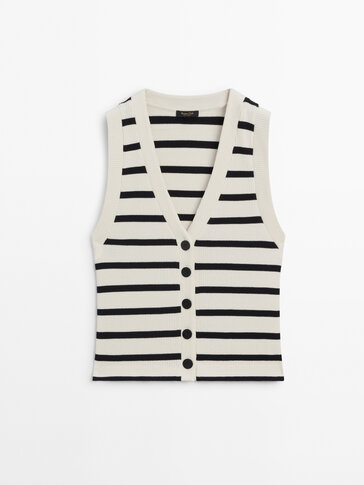 Striped ribbed cotton waistcoat with buttons