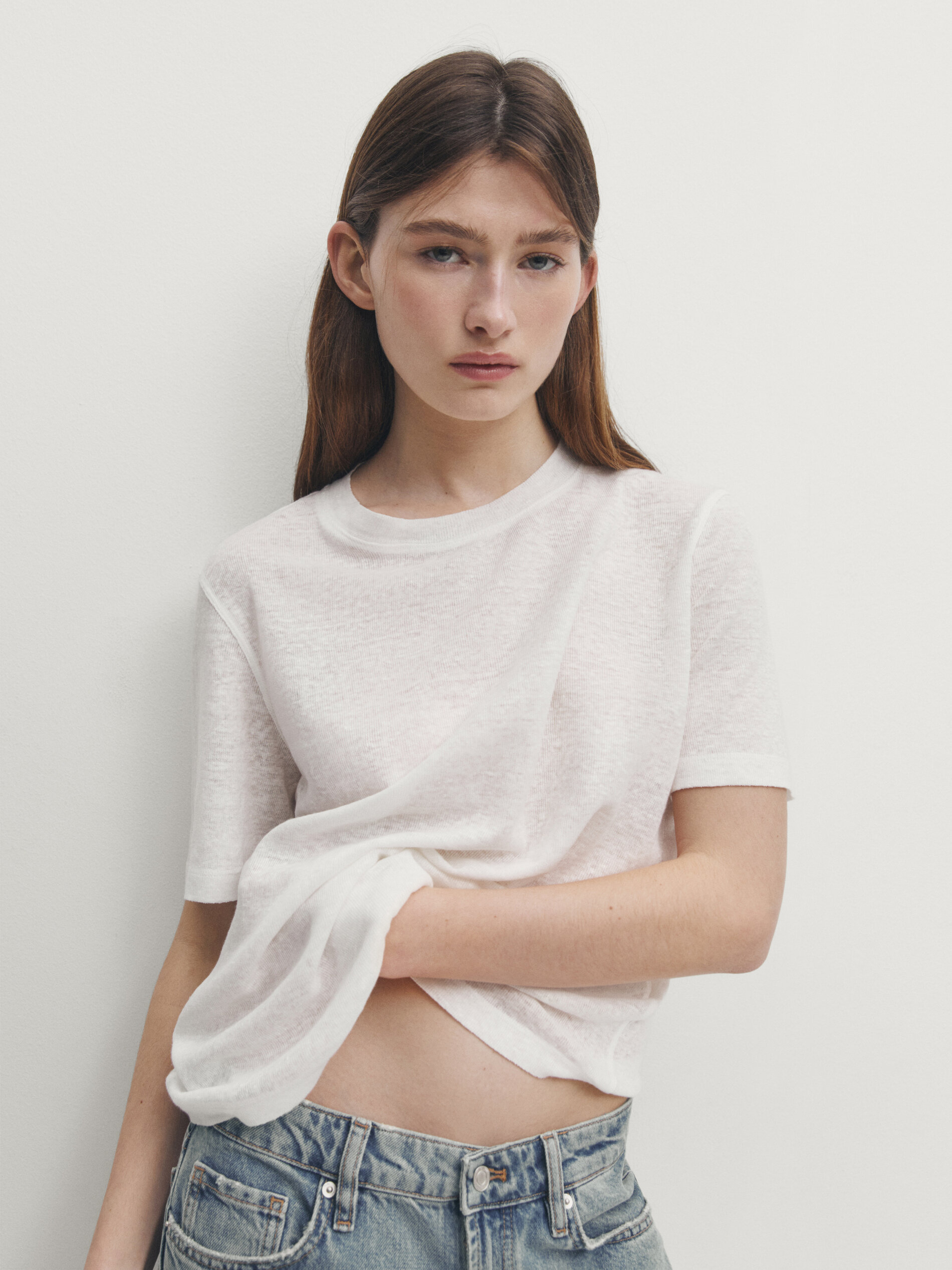 MASSIMO DUTTI 100% LINEN SHORT SLEEVE T-SHIRT
