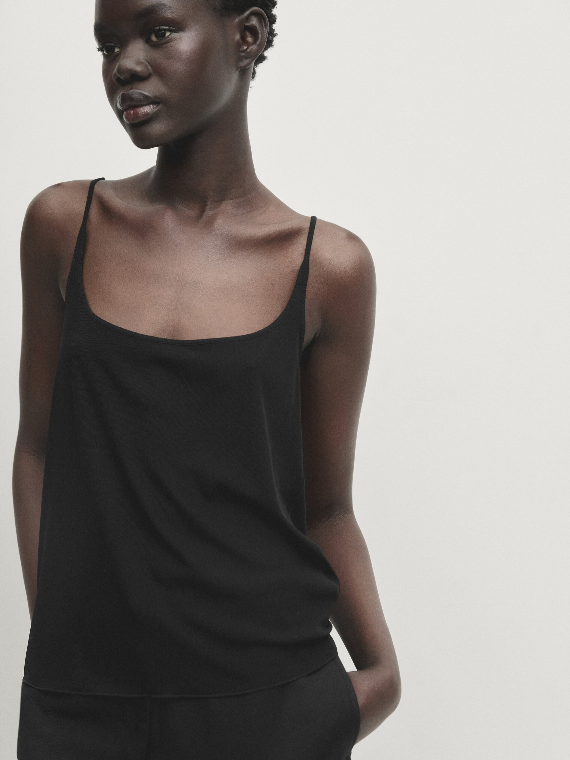 Massimo Dutti Strappy 100% Silk Top In Schwarz