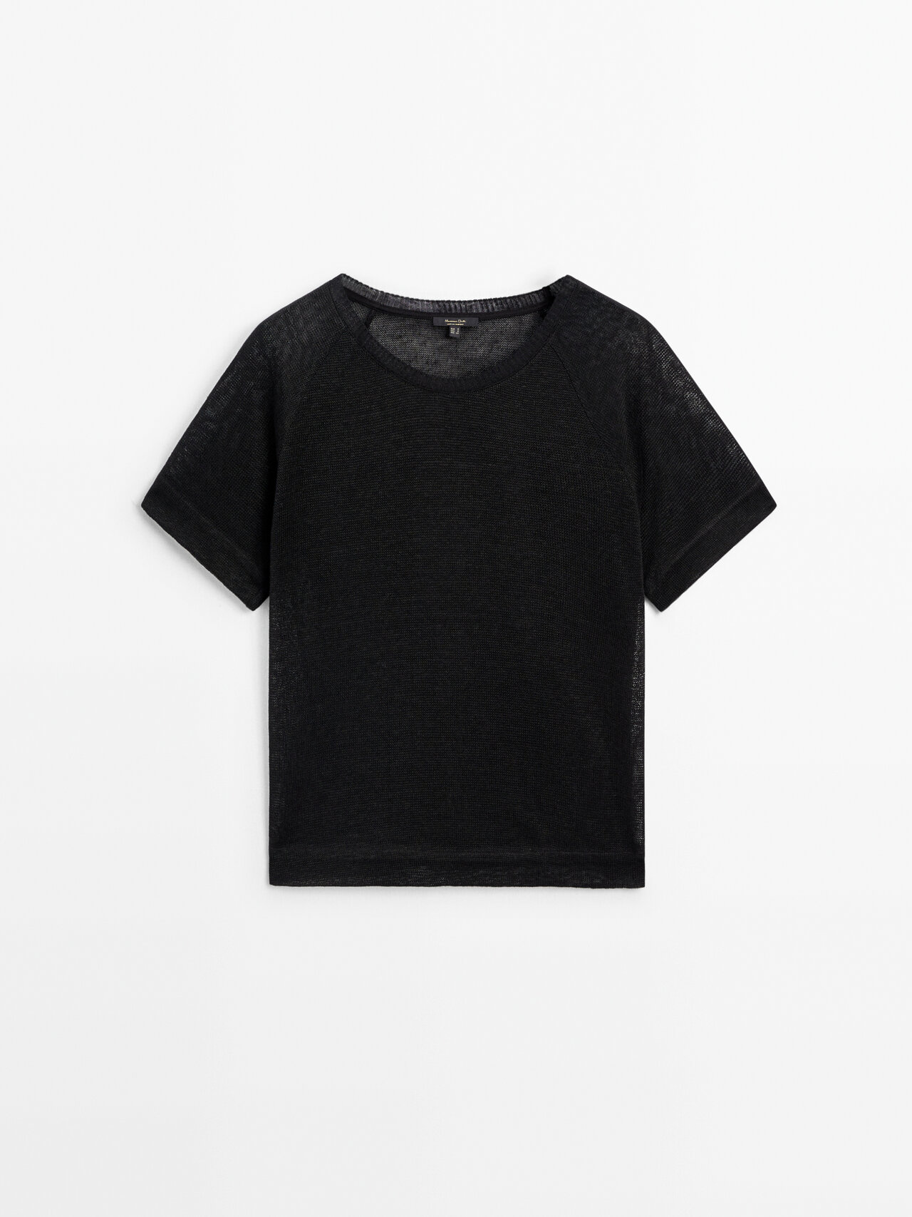 Massimo Dutti Linen T-shirt With Short Raglan Sleeves In Black
