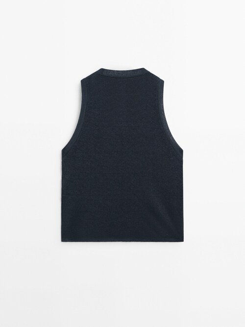 Sleeveless top with opening detail · Blue, Sand · T-shirts And Polo Shirts