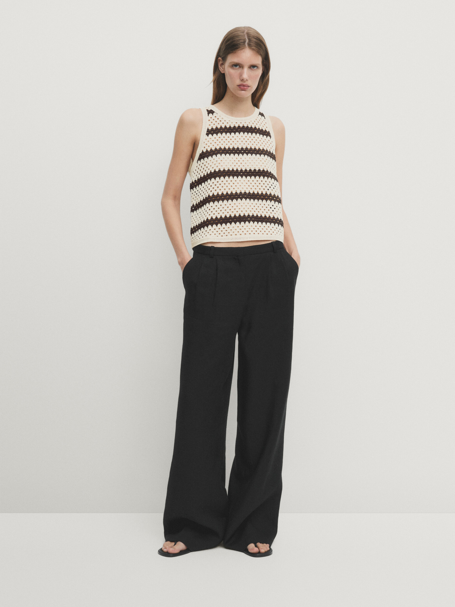 top-crochet-baumwolle-gestreift-braun-t-shirts-und-poloshirts