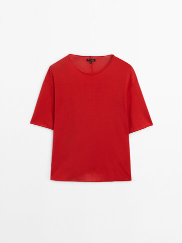 Cotton T-shirt with central seam detail