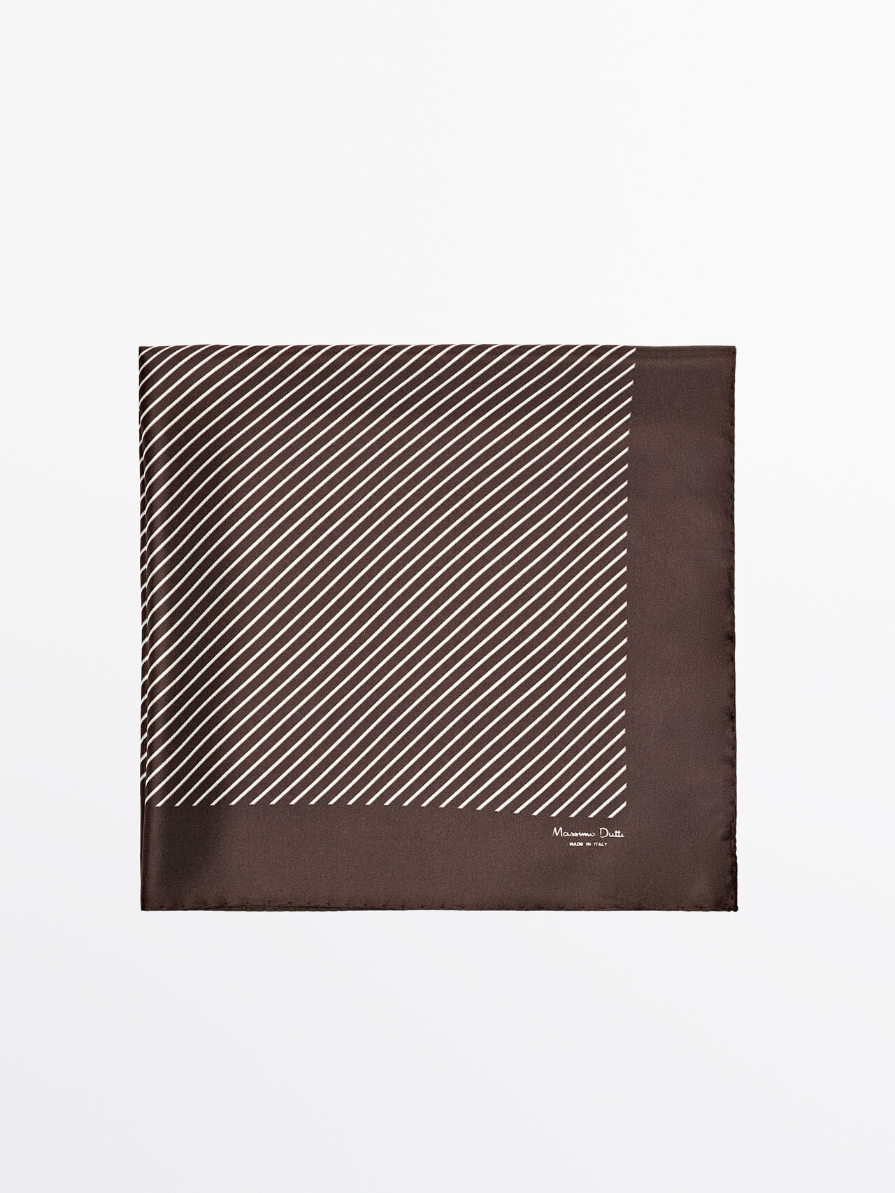 Massimo Dutti Striped Silk Scarf With Contrast Border In Brown