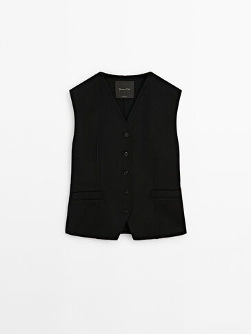 Black wool blend waistcoat
