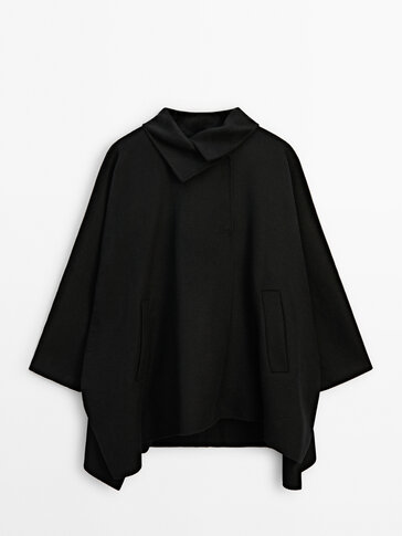 Черное пальто-накидка из смесовой шерсти