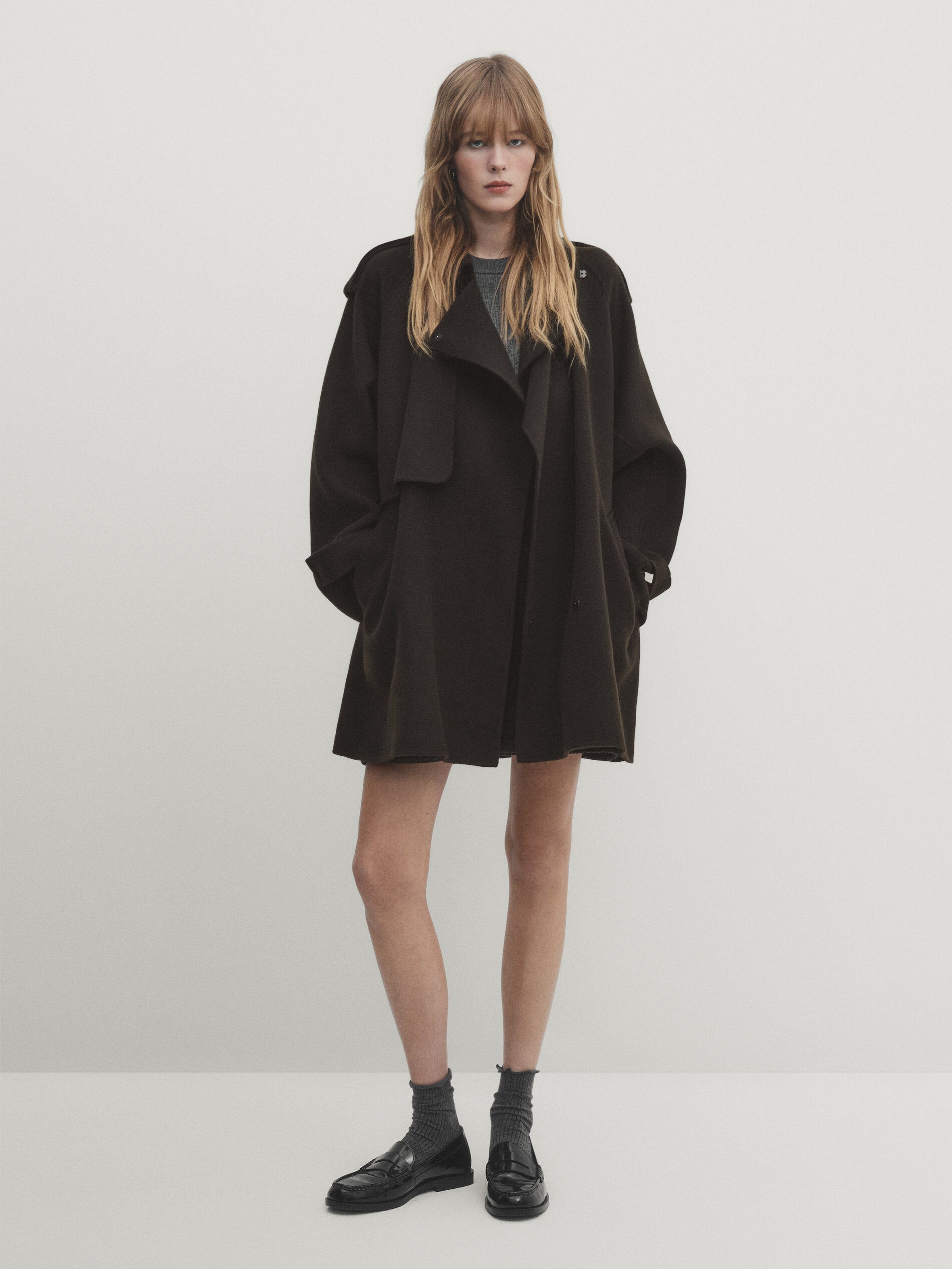 Massimo dutti store green wool coat