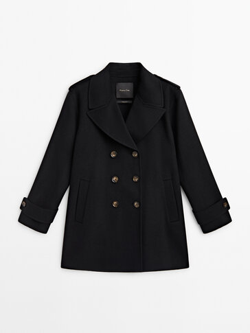 Black wool blend 3/4 length coat