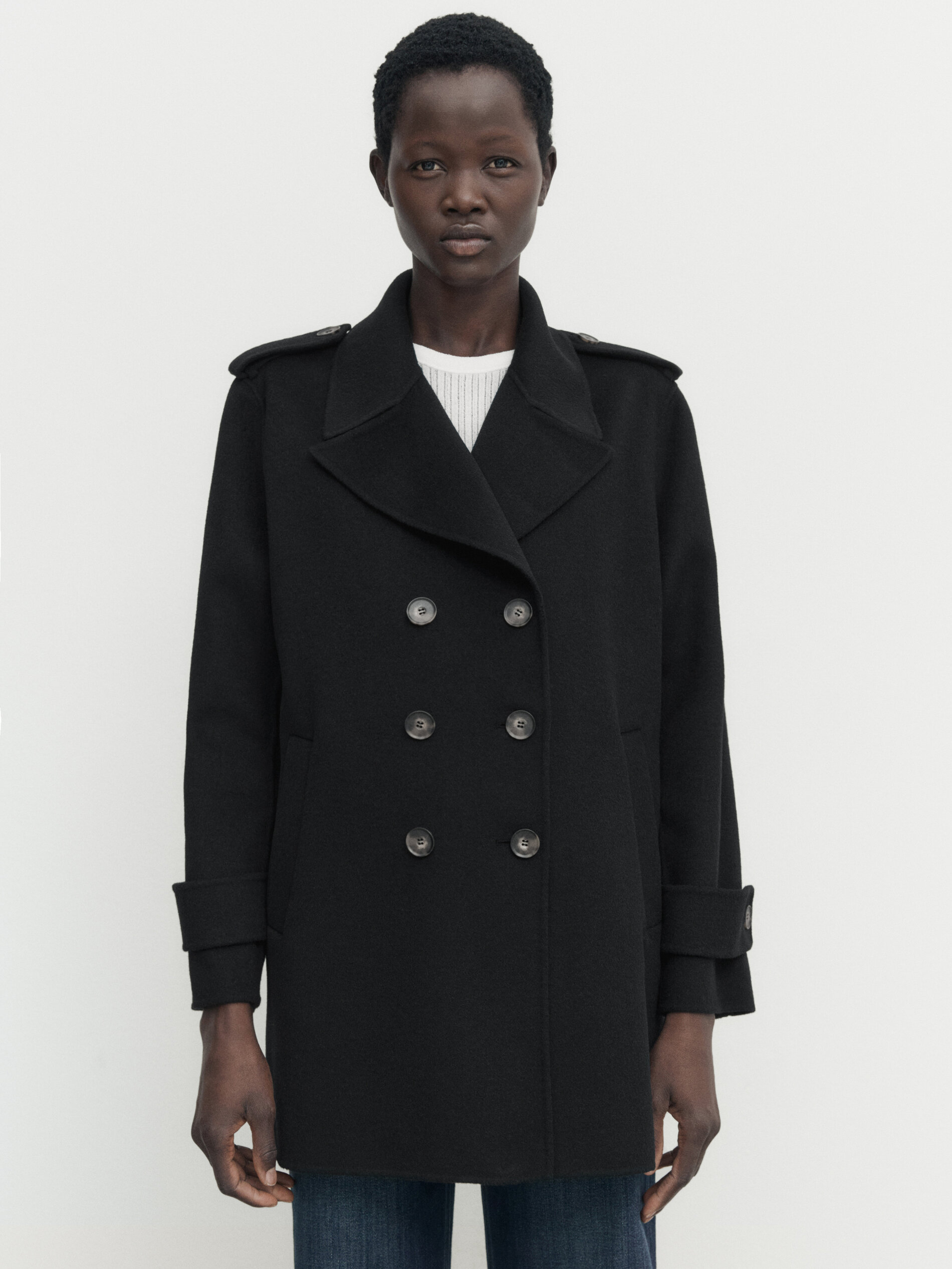 Abrigo chaquetón negro mezcla lana