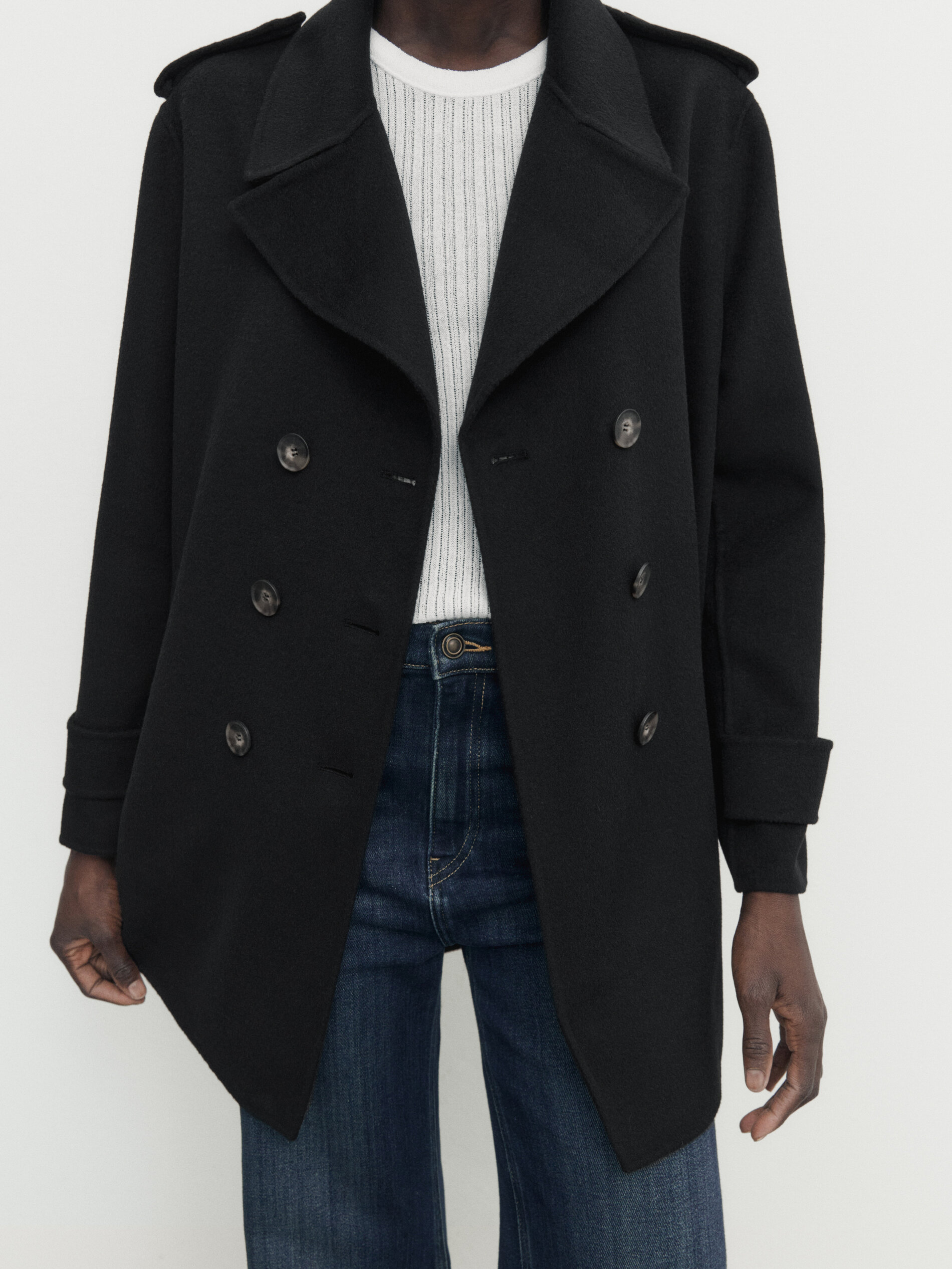 Abrigo chaquetón negro mezcla lana