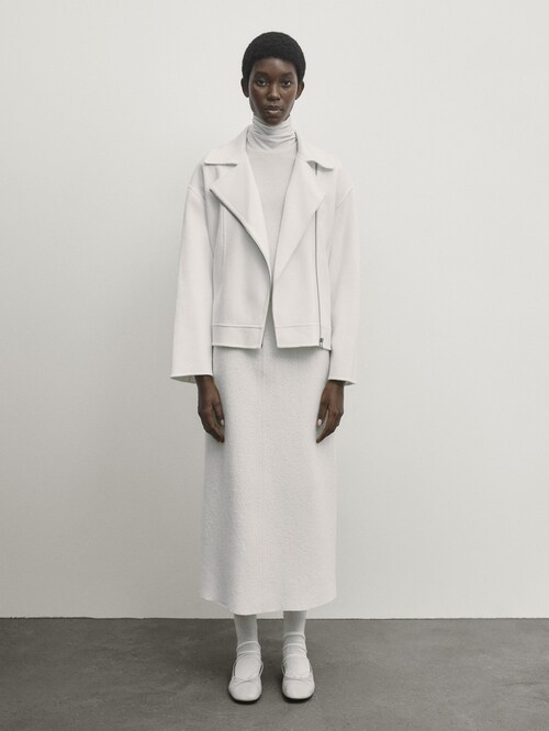Double-faced wool blend biker-effect coat · White · Coats And Jackets