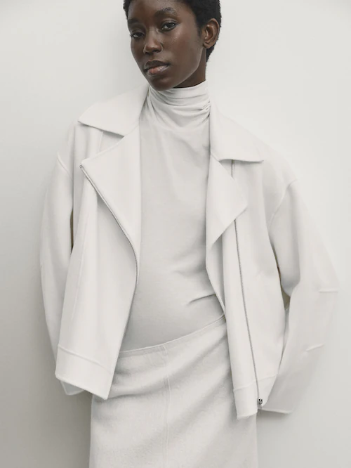 Double-faced wool blend biker-effect coat · White · Coats And Jackets