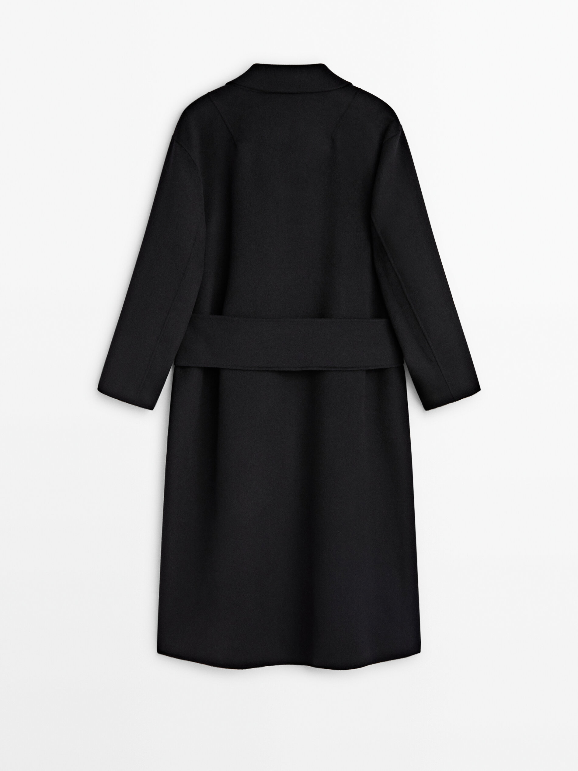 Long wool blend coat with strap at the back · Black · Coats And