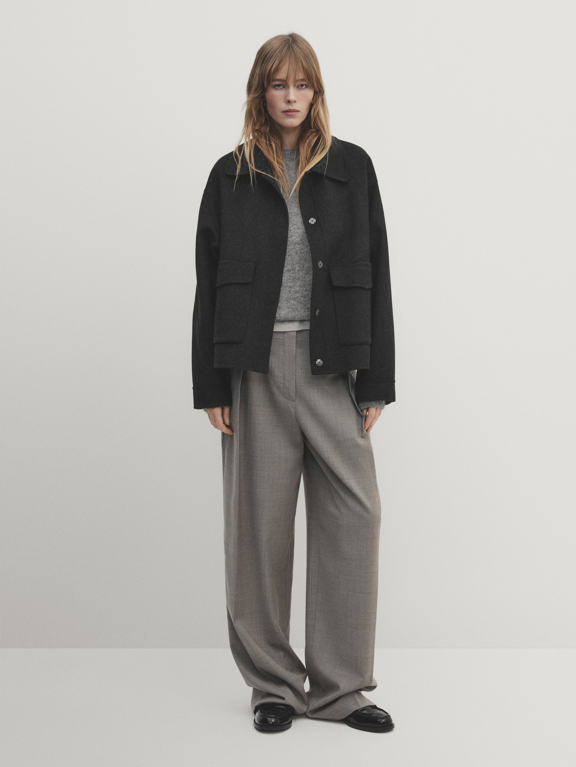 Wool blend jacket with pockets · Dark Grey · Coats And Jackets  