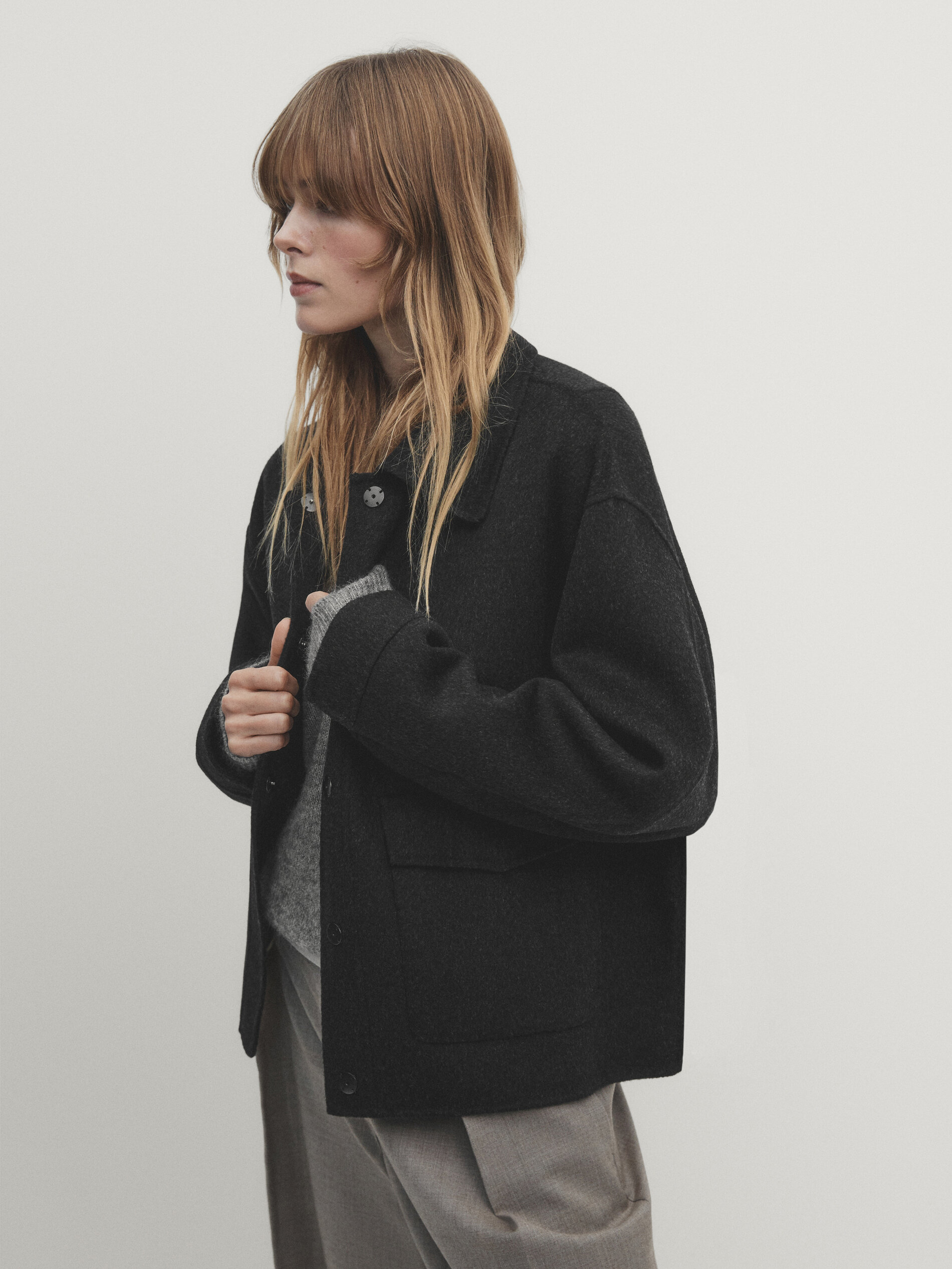 Wool blend jacket with pockets · Dark Grey · Coats And Jackets  