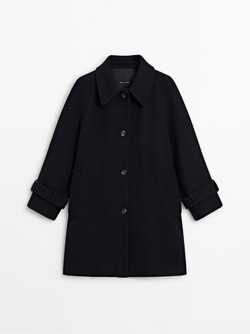 Black tabard-effect wool blend coat