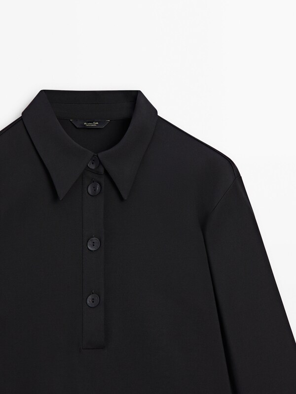 Polo collar midi dress with slit · Black · Dresses And Skirts | Massimo ...
