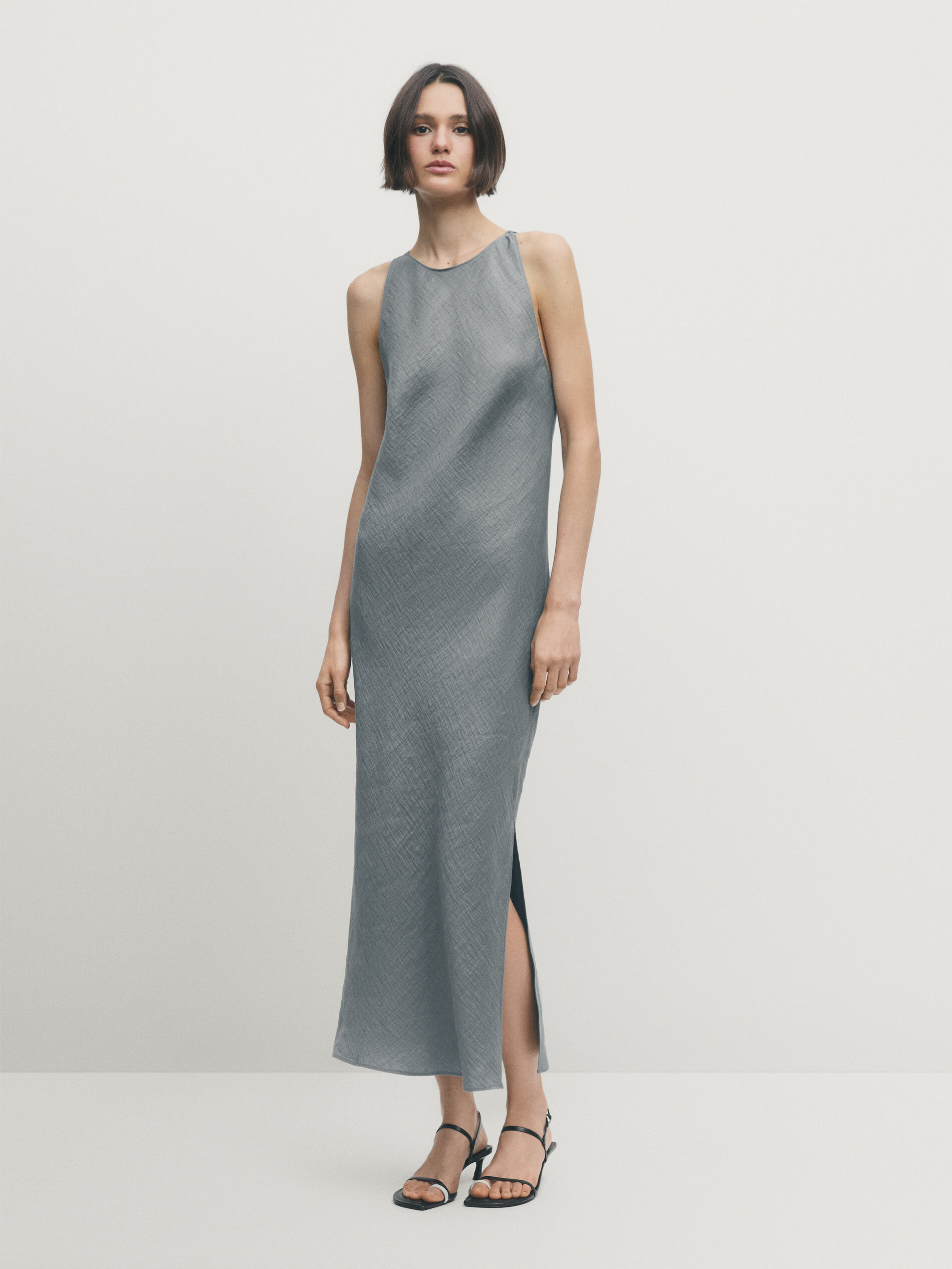 Massimo Dutti Neckholderkleid In Graublau