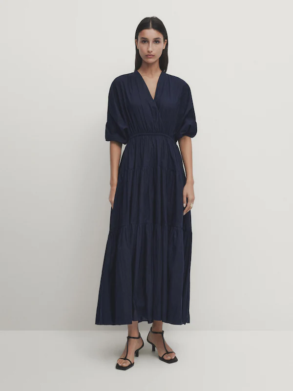 Cape sleeve pleated dress · Navy Blue · Smart / Dresses And Jumpsuits ...