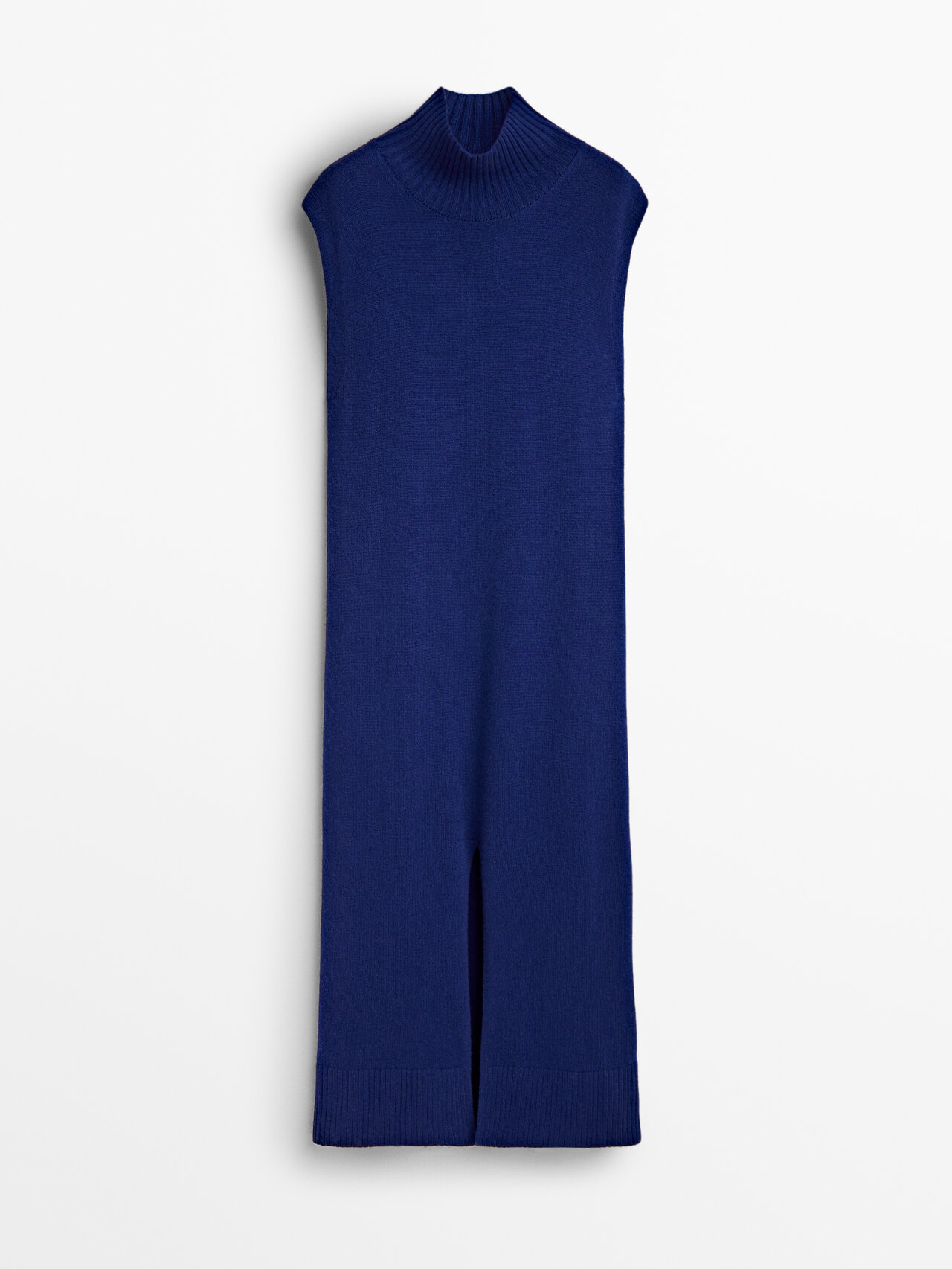 Massimo Dutti High Neck Knit Dress With Opening In Blau | ModeSens