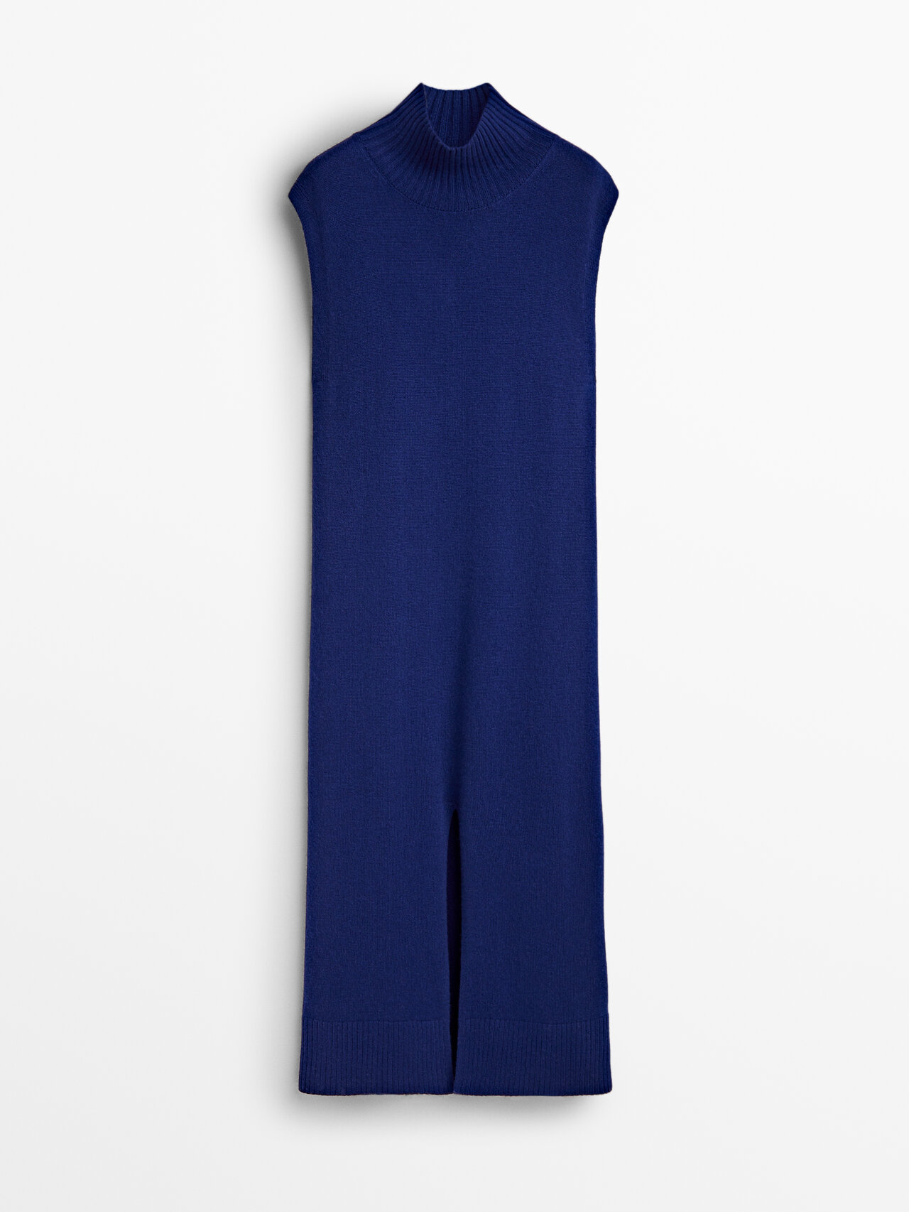 Massimo Dutti High Neck Knit Dress With Opening In Blau