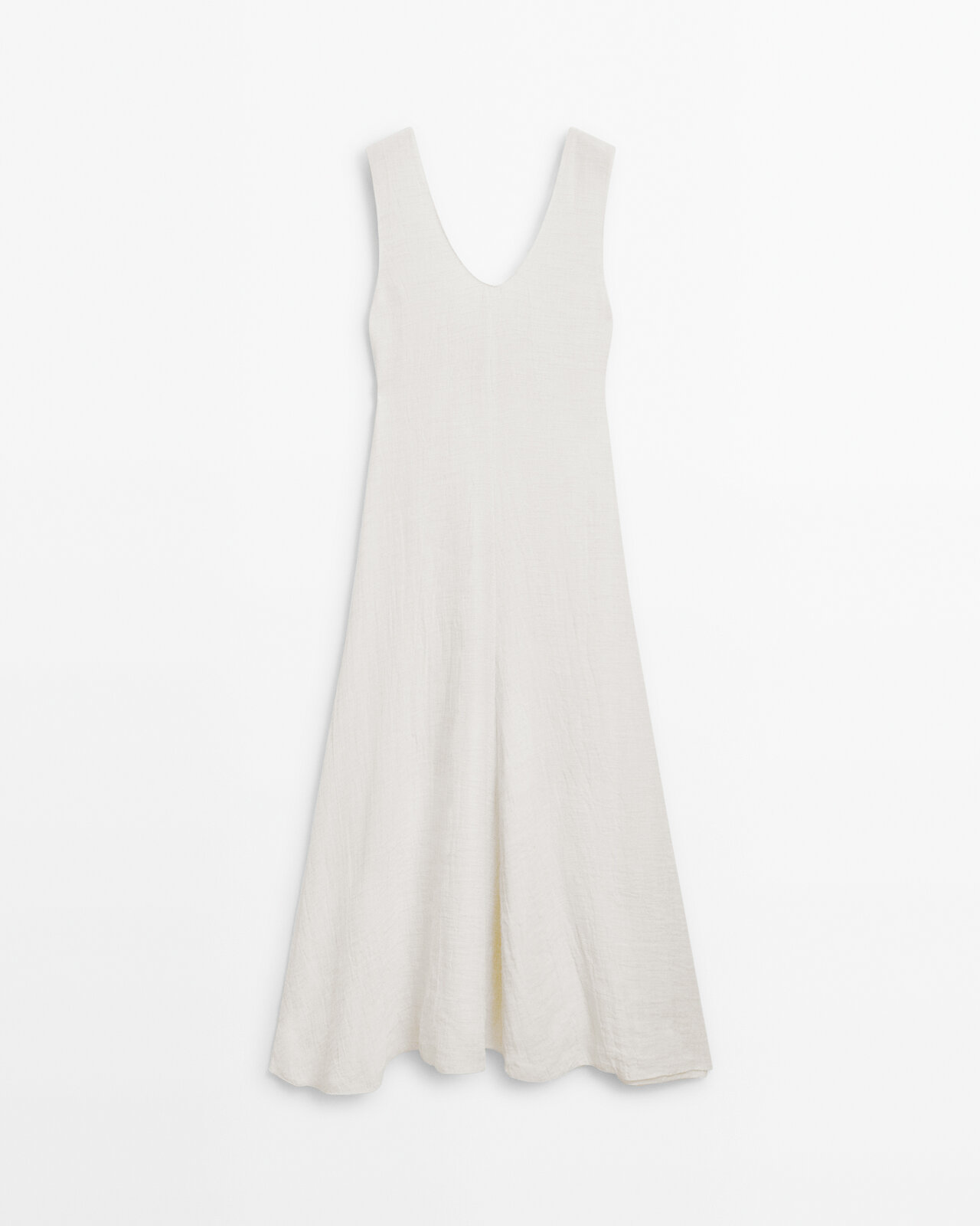 Massimo Dutti Long Textured Dress With V-neckline In White