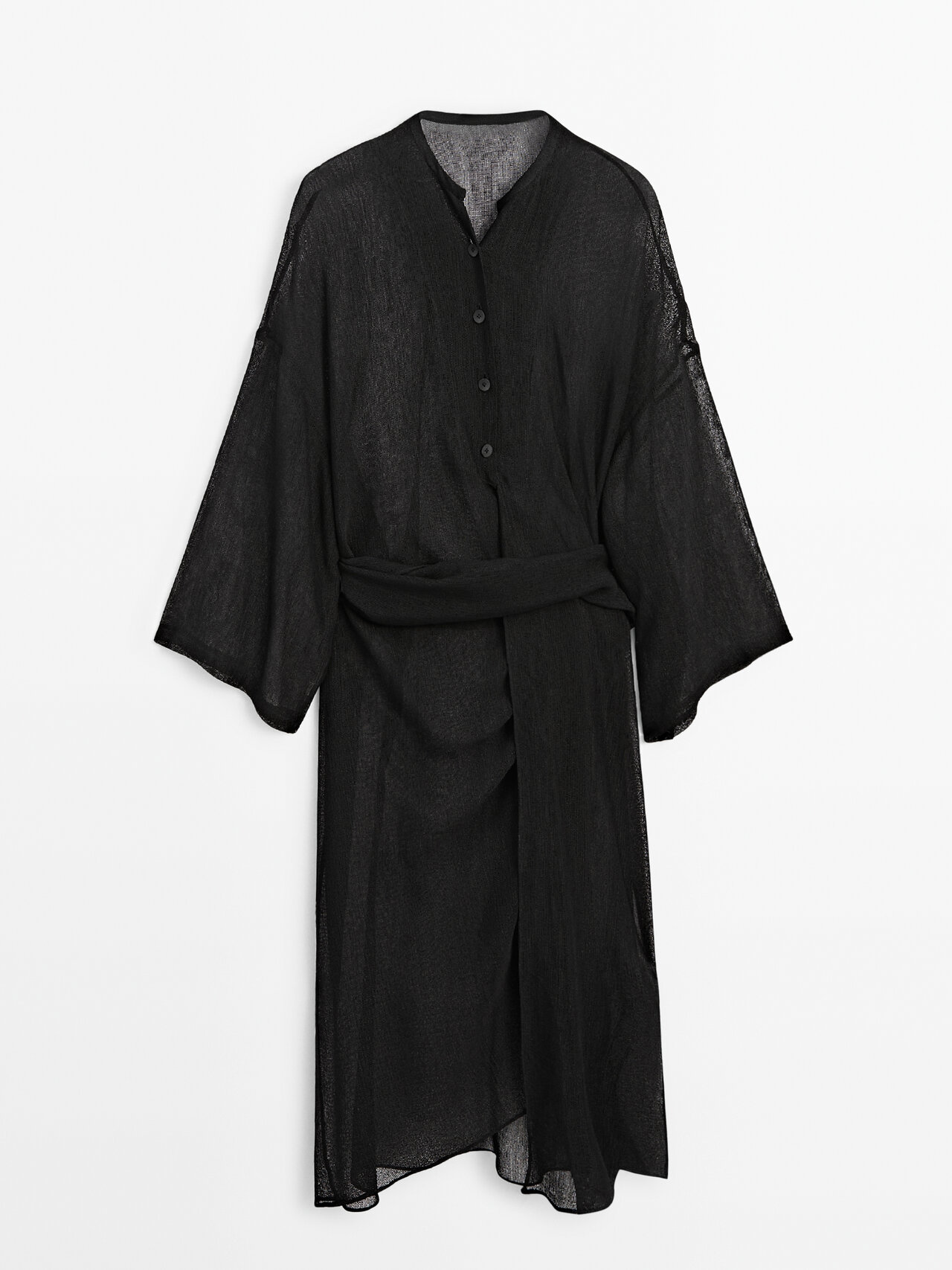 Massimo Dutti Semi-sheer Midi Tunic Dress In Black
