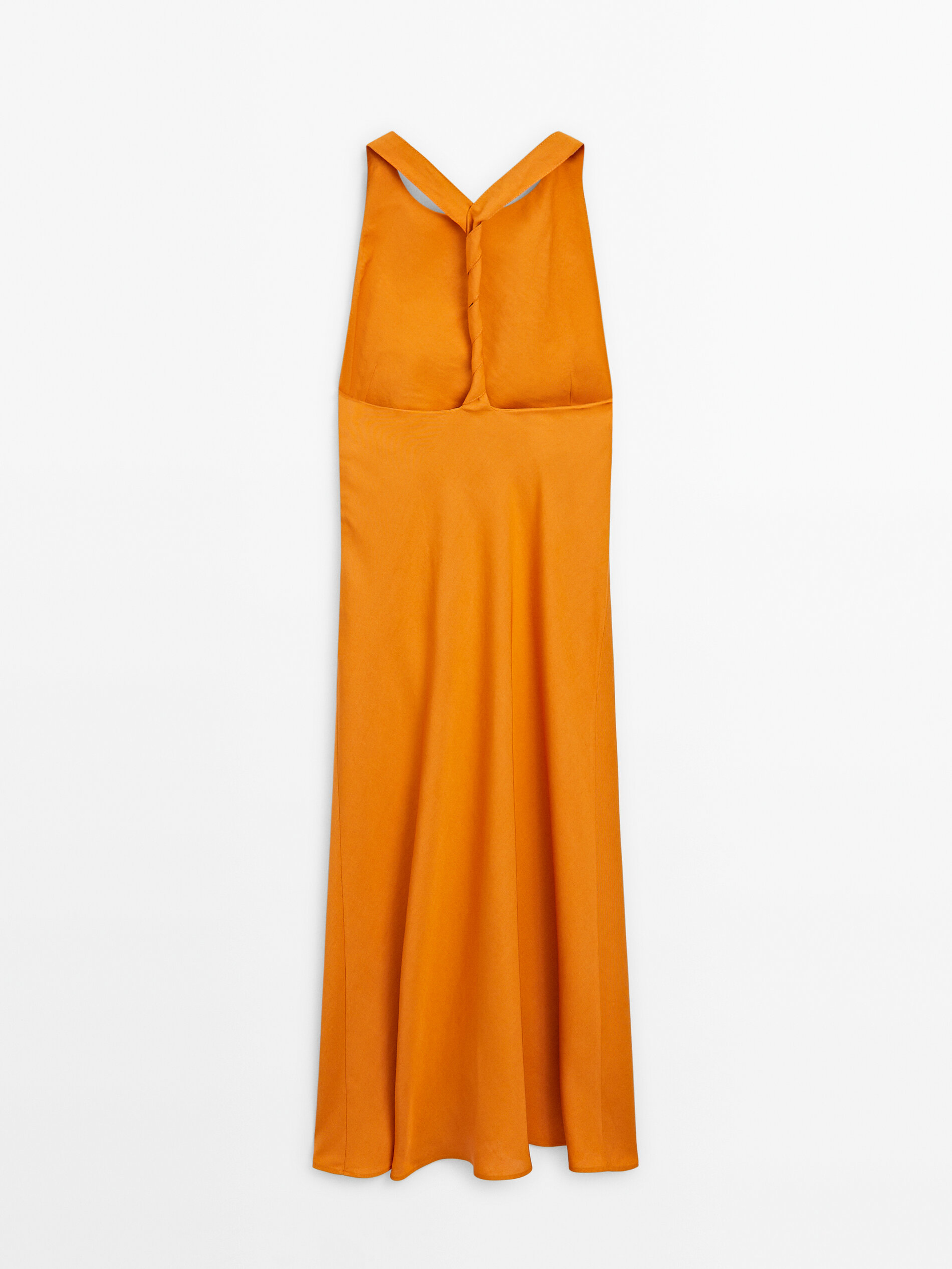 Linen blend midi dress with twisted back detail · Orange · Smart