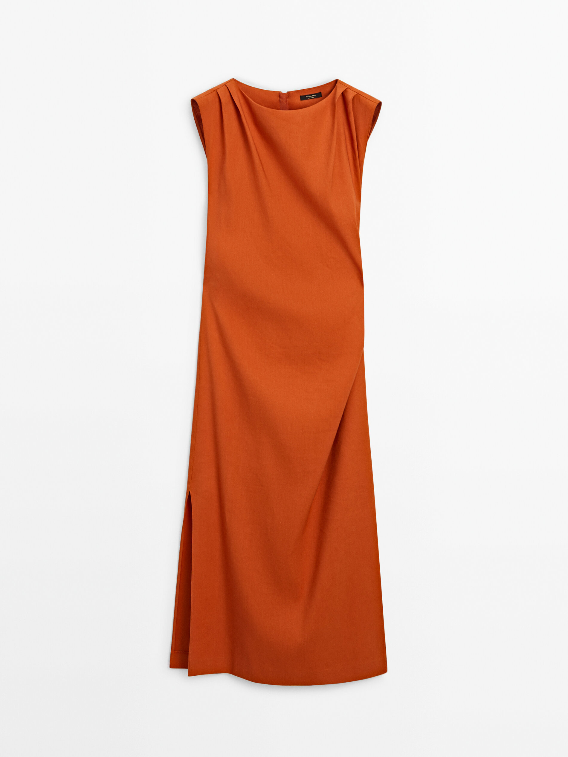 Linen blend stretch dress with pleated detail · Orange · Smart