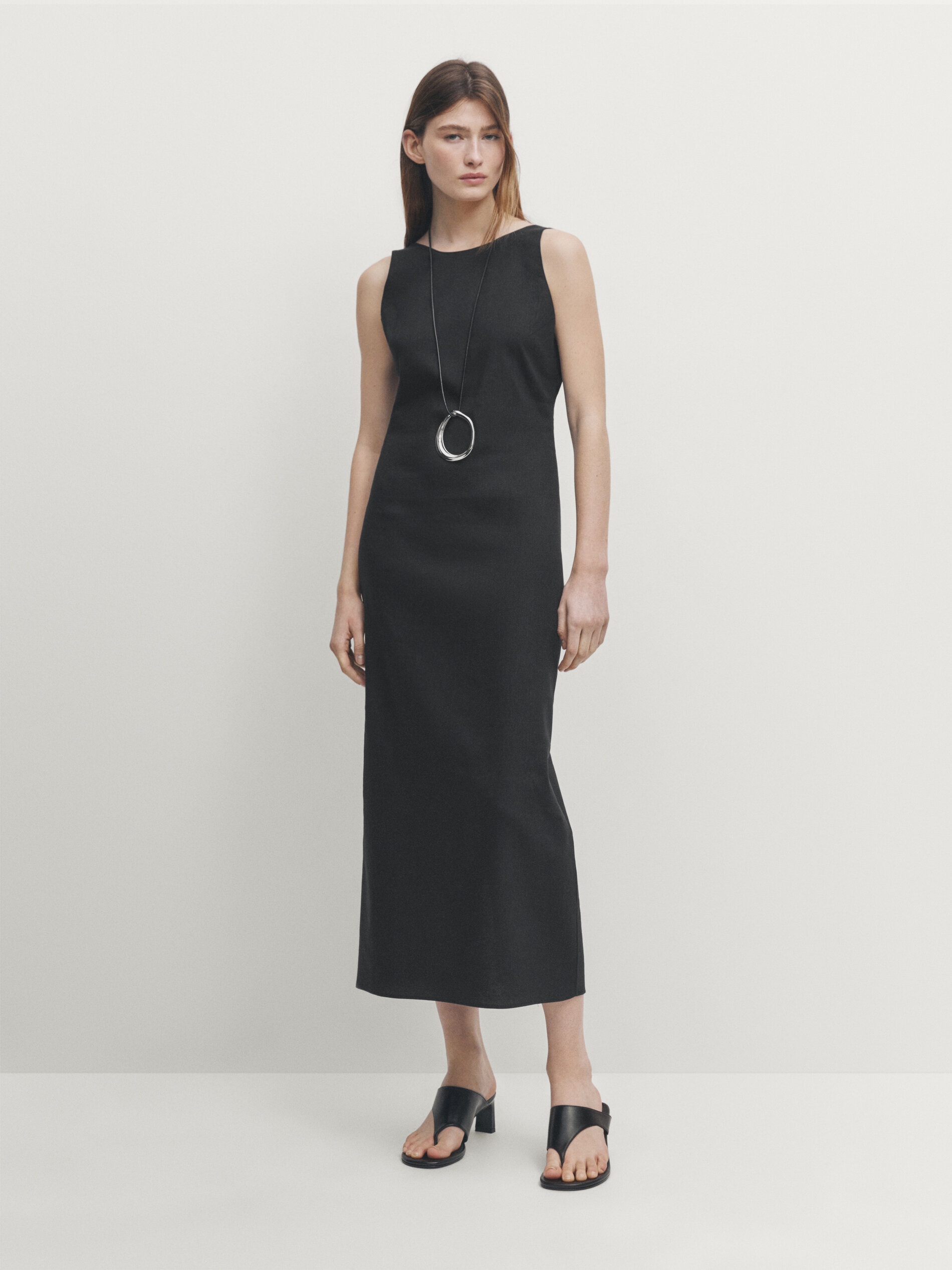 Sleeveless linen blend midi dress · Black · Smart / Dresses And Jumpsuits |  Massimo Dutti