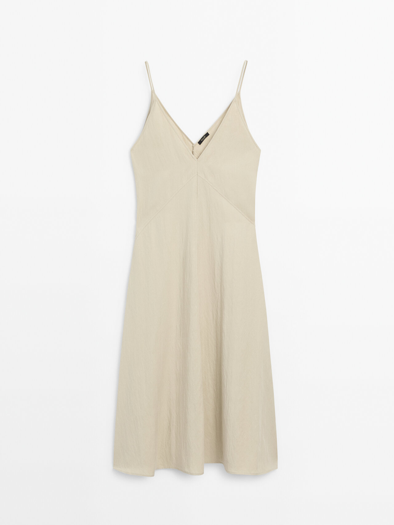 Massimo Dutti Strappy Camisole Dress With Topstitching In Cream