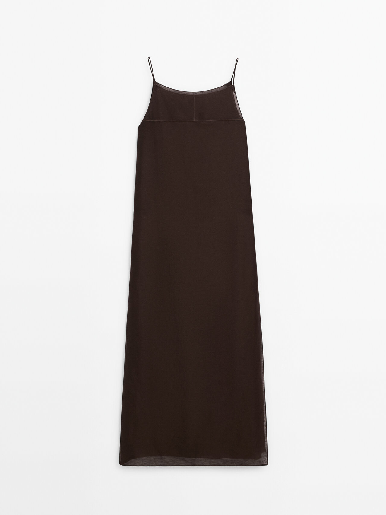 Massimo Dutti Strappy Dress With Semi-sheer Details In Chocolate