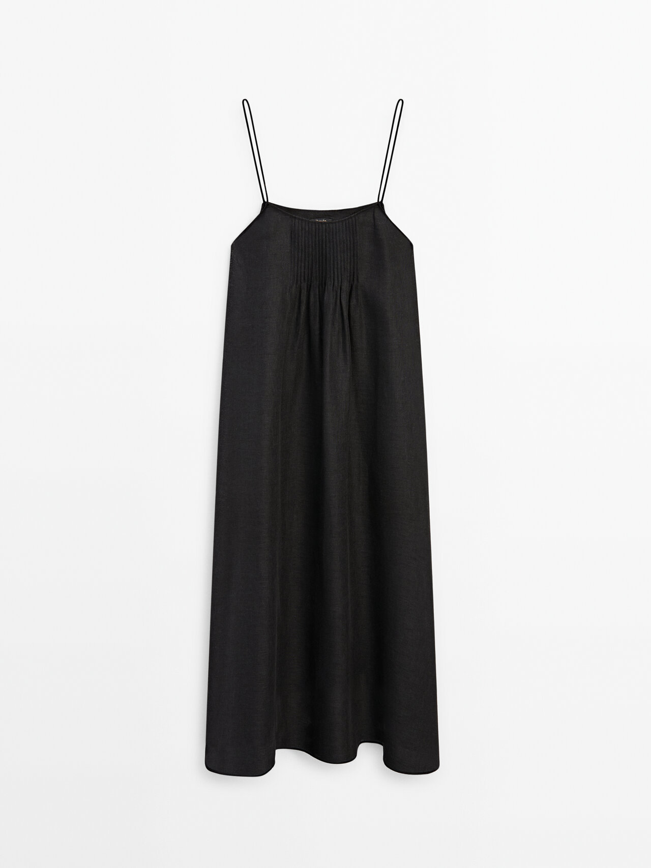 Massimo Dutti 100% Linen Strappy Dress In Black