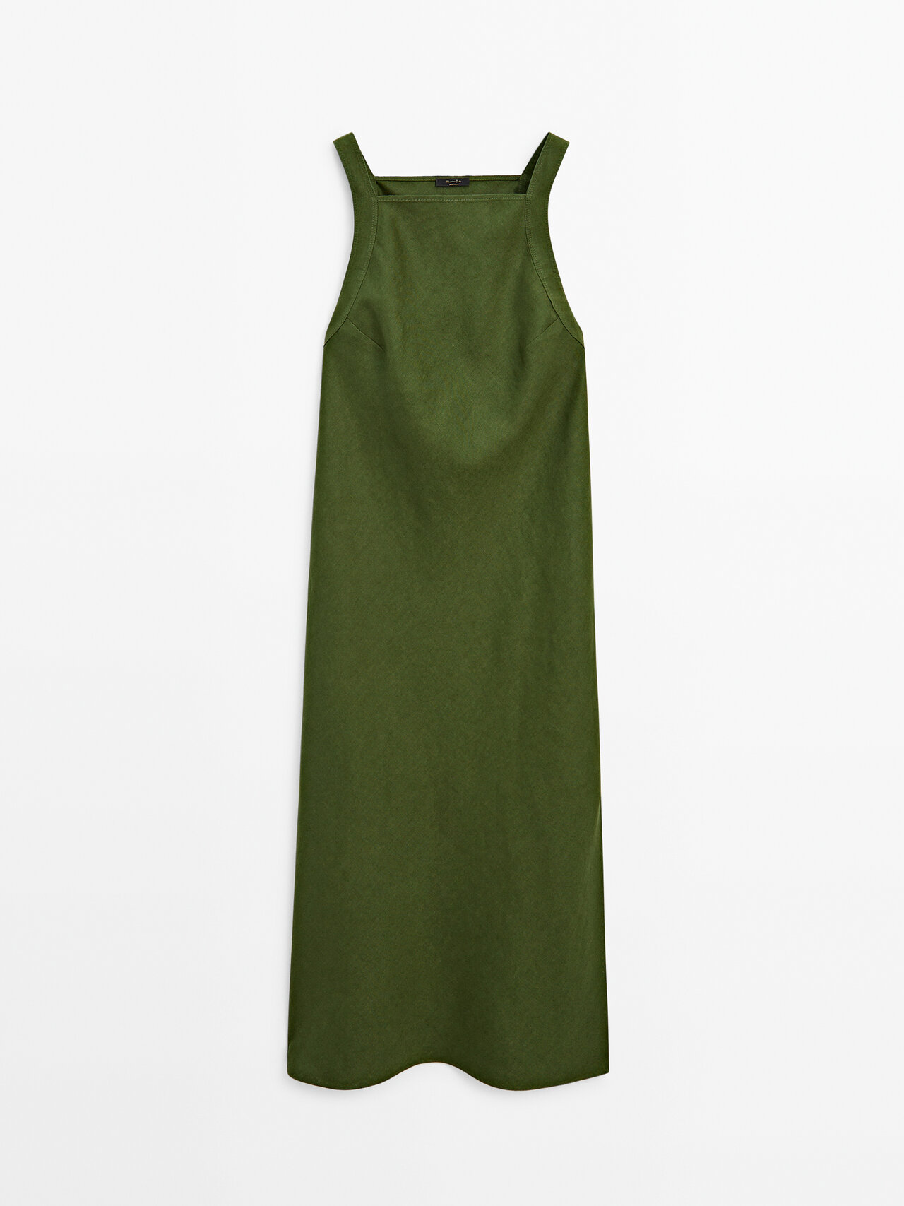 Massimo Dutti Linen Halter Dress In Green